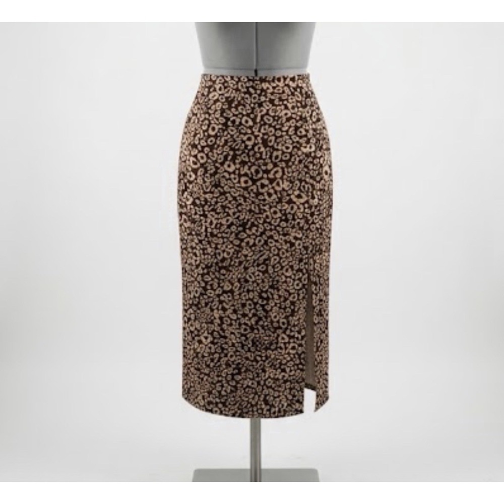 Skirt Womens Large Brown Beige Leopard Print Midi A Line Side Slit Casual